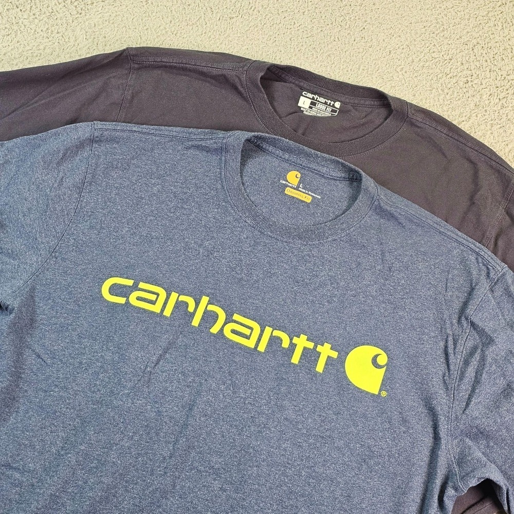 Carhartt Shirt Lot 2 Mens Large Blue Loose Fit Logo Pocket Long And Short Sleeve